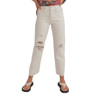 Levi’s Wedgie Straight Jeans Cloud Bank Size 24 Ankle Raw Hem High Waist